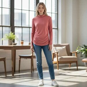 Women's New York & Company Stretch Terracotta Ruched Turtleneck Top Size M